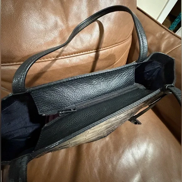 Botkier Black and Cream Croc-Embossed Tote - Picture 3 of 5